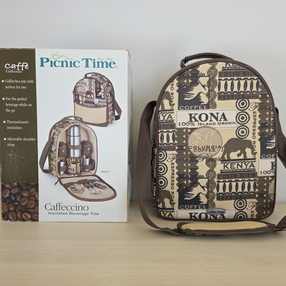 Picnic Time Caffeccino Insulated Beverage Tote 603-27-305 Java Print w/ Box 2007